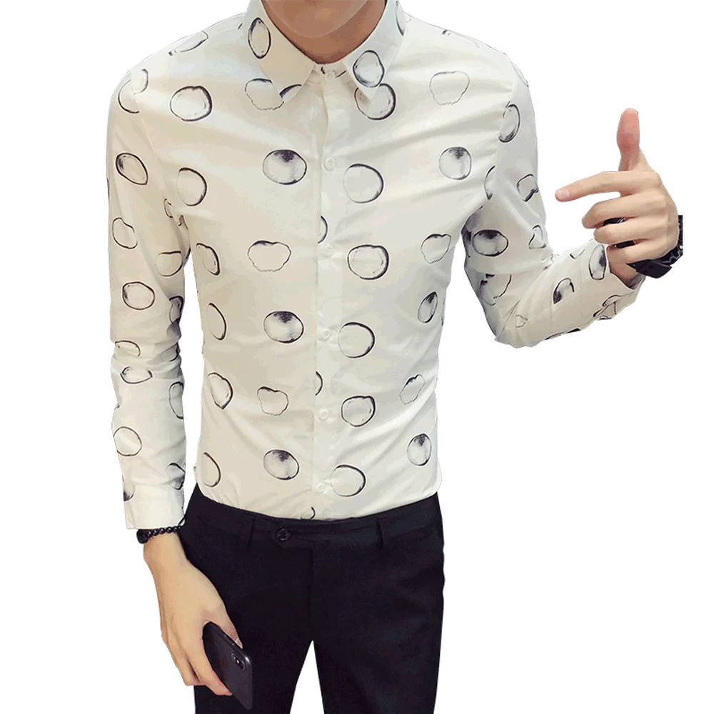

Men Shirt Fashion Designer 2018 Autumn Slim Fit Potato Dot Print Dress Shirts Male Luxury Long Sleeve Casual Large Size 5XL-S