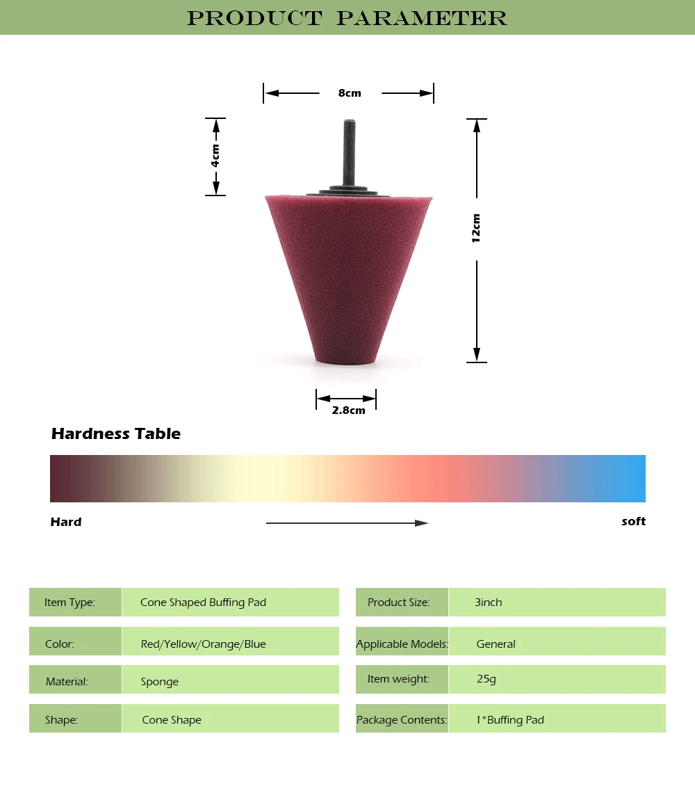 Полировальная подушечка в форме конуса, 3 дюйма, полировочные подушечки для неровных деталей, полировщик для воска, полировщик, электрическая дрель, полировальная губка для автомобиля