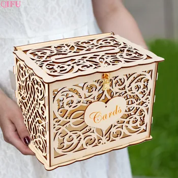 

QIFU Rustic Wedding Card Box holder Baby Shower Decorations Vintage Card Box with Lock Box Wooden Gift Boxes for Birthday Party