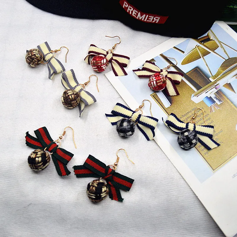 

Korean Style Women Hairball Pom Pom Earrings Elegant Stripe Cloth Bowknot Earrings Sweet Ribbon Dangle Earrings