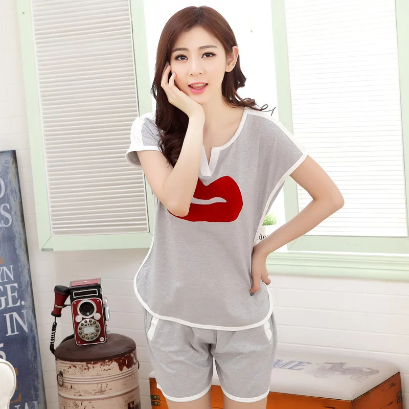 New Fashion Womens Cute Summer Pajamas Set Pure Cotton Adult Short