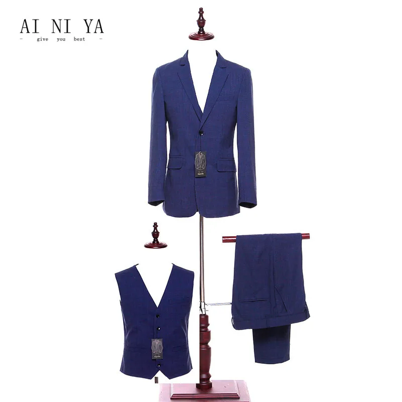 Expensive Offer of  Custom men's business suits three-piece royal blue formal two grain of buckle suit elegant pure for