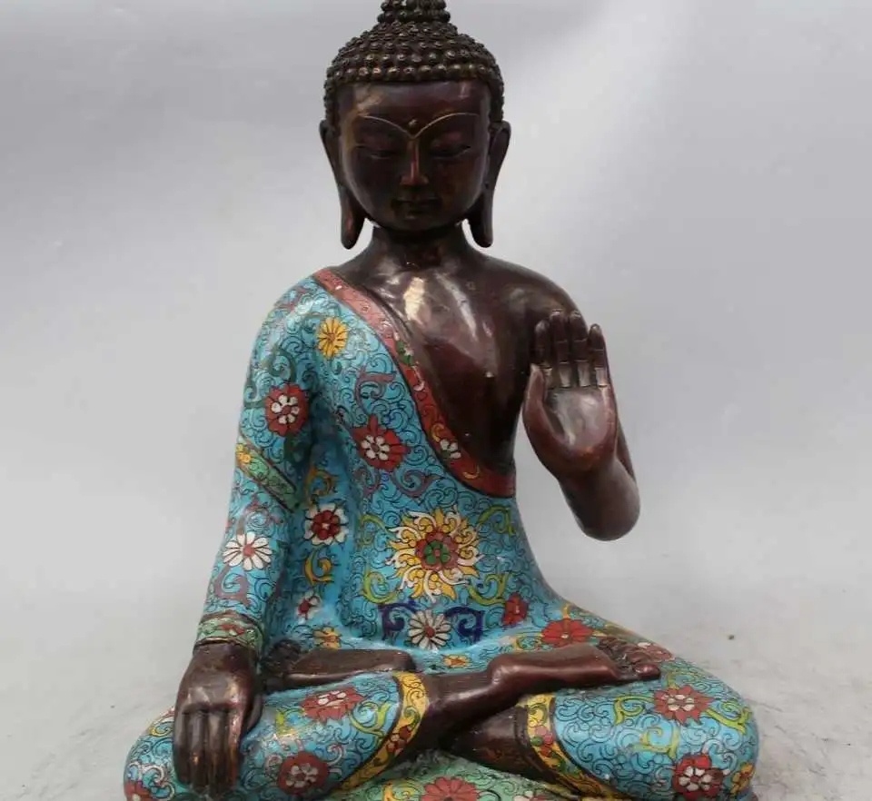 

13"Tibet Buddhism Cloisonne Enamel Bronze Gilt Shakyamuni Sakyamuni Buddha
