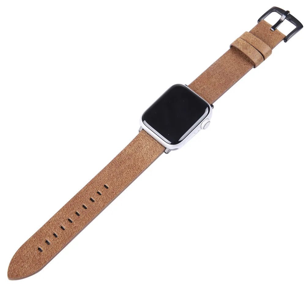 Для Apple Watch Band Series 6 SE 5 4 3 2 ремешок из натуральной кожи черный/коричневый
