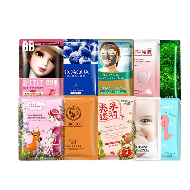 

BIOAOUA 30 Pieces Skin Care Beauty Face Mask Lot Whitening Moisturizing Hydration Sheet Mask Makeup