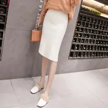 Модная осенне-зимняя юбка женская однотонная с высокой талией замшевые юбки утепленная трикотажная юбка хорошая эластичность повседневная юбка