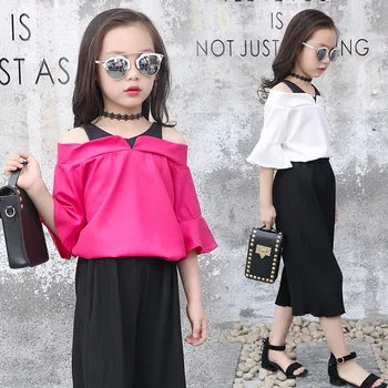 

Girls Summer Clothes 2019 Little girls clothing Toddler Kids Boutique Outfits Chiffon Off Shoulder Tops + Pants 3 to 13 Years