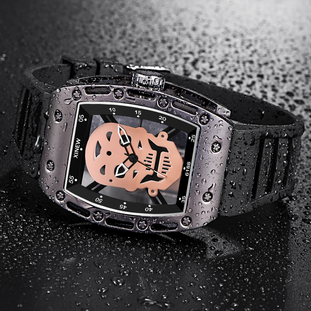 Мужские Брендовые Часы Модные Резиновые Спортивные армейские кварцевые наручные часы Shantou Скелет дизайнерские часы montre homme черный dz