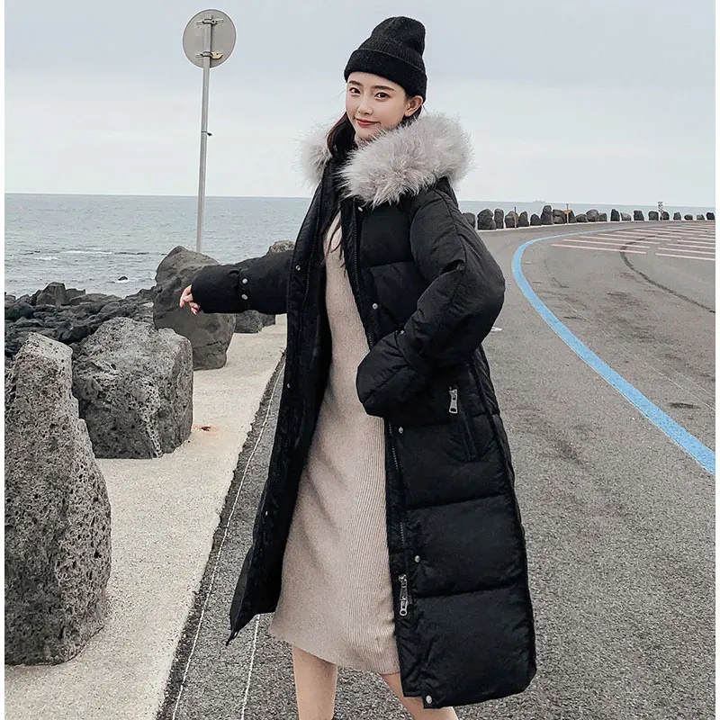 Шикарная длинная шуба с капюшоном Winter Down Coat хлопковая куртка - Цвет: black