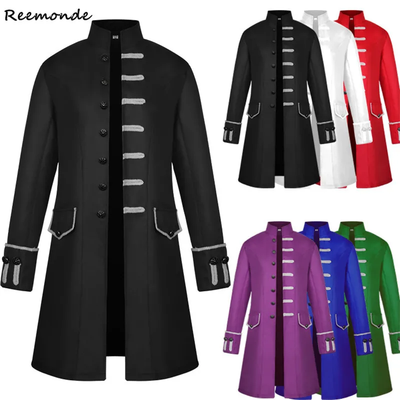 Взрослые мужские викторианские костюмы сплошной цвет смокинг, фрак куртка стимпанк Тренч платье наряд Готический Ретро костюм пальто