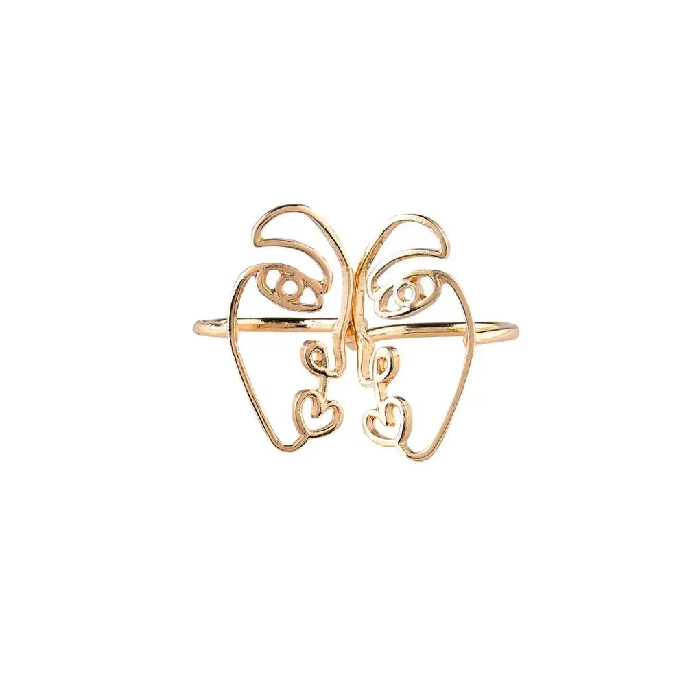 

Fashion 2PCS/Set Hip Hop Unique Abstract Face Ring Set Hollow Minimalist Matching Half Face Rings for Women Mujer Couple Ring