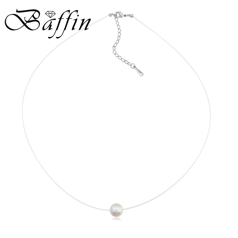 

BAFFIN No Allergic Invisible Transparent Thin Chain Crystal Simulated Pearl Charm Necklace Made With SWAROVSKI ELEMENTS Chokers