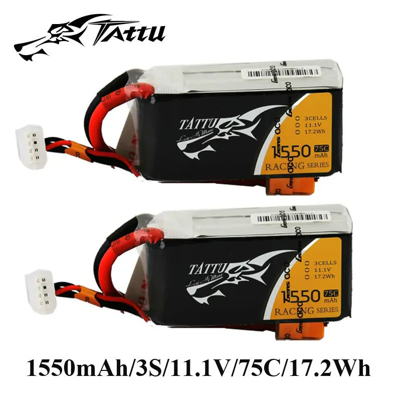 

2pcs TATTU 3s Lipo Battery 11.1v 1550mAh 75C RC Battery with XT60 Plug Bateria Lipo 3s for Nemesis 240 Mini Drone FPV Frame Car