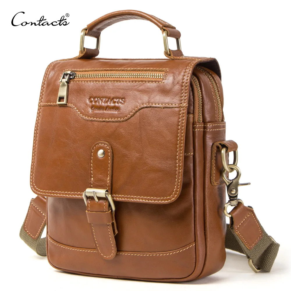 

CONTACT'S genuine leather men messenger bag high quality men's shoulder bag small handbag male crossbody bags bolsos for Ipad