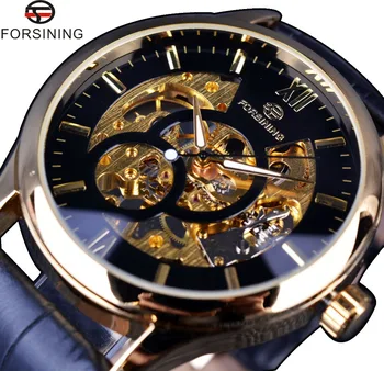 

Forsining 2 Small Dial Decoration Luxury Gold Watch Men Mechanical Leather Strap Male Top Brand Clock Men Wristwatch Erkek Saat