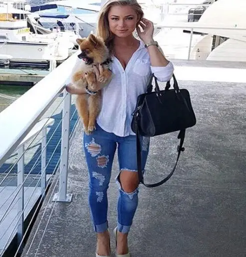 Wholesale Breast Europe and the United States cotton Slim stretch hole jeans female feet pants