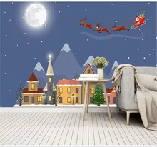 Custom 3d wallpaper fashion cartoon house night sky Santa Claus background wall decoration silk waterproof material Custom 3d wallpaper fashion cartoon house night sky Santa Claus background wall decoration silk waterproof material