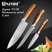 XITUO 3 pcs kitchen knives set Japanese Damascus steel kitchen knife VG10 chef boning Paring Santoku utility knives wood handle