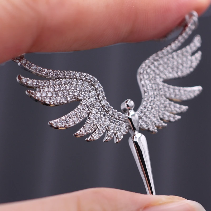 Очаровательное ожерелье с подвеской в виде крыльев Ангела для женщин, полностью покрытое микро кубическим цирконием, модное Золотое и серебряное ожерелье ангела