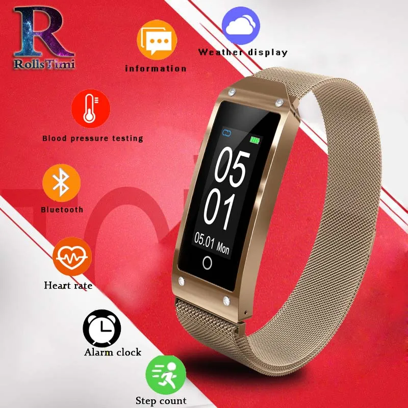 

RollsTimi Multilingual Color Screen Smart Wristband Sports Pedometer Heart Rate Smart Steel Stript Watch Suitable For Men Women