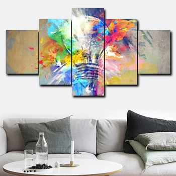 

Laeacco Canvas Calligraphy Painting 5 Panel Watercolor Wall Art Posters and Prints Home Kitchen Living Room Decoration Pictures