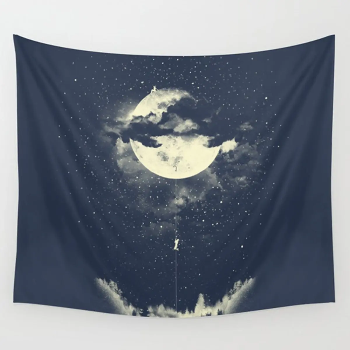 Tapestry, Man Climbing Up to the Moon Print Wall Hanging Tapestry Dorm Decor ( Moon)in Tapestry