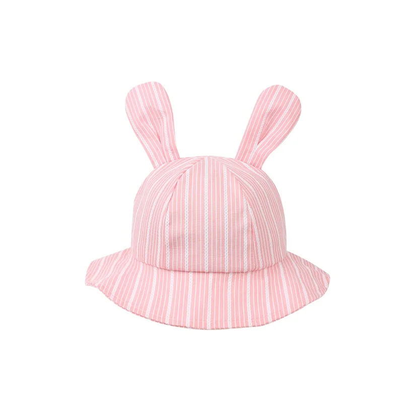 Fashion Rabbit Baby Hat Boy's Panama Cotton Striped Baby Cap Cute Ears Baby Sun Cap Brim Toddler Bucket Hat Baby Girls Clothing (8)