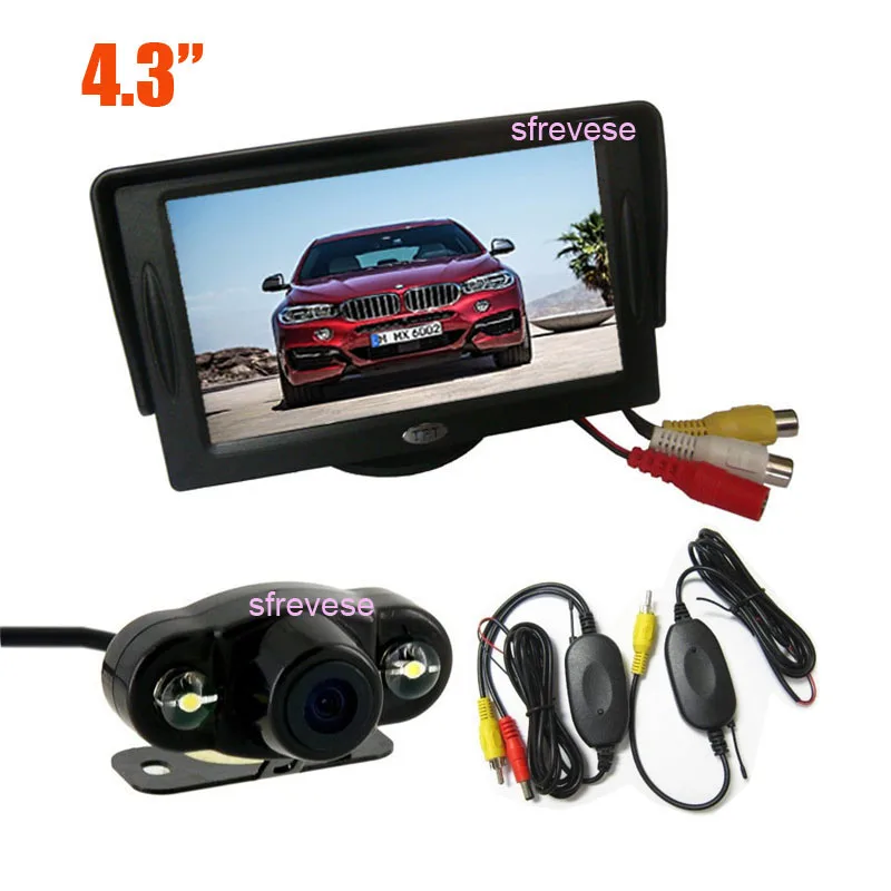 

Wireless Waterproof 2 LED Car Reversing Backup Camera 170 Degree Wide Angle + 4.3" TFT LCD Monitor Car Rear View Kit