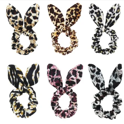 

New arrival women velvet leopard ear Hair bands bunny hair scrunchies girl's rabbit animal printed Accessories Ponytail Holder