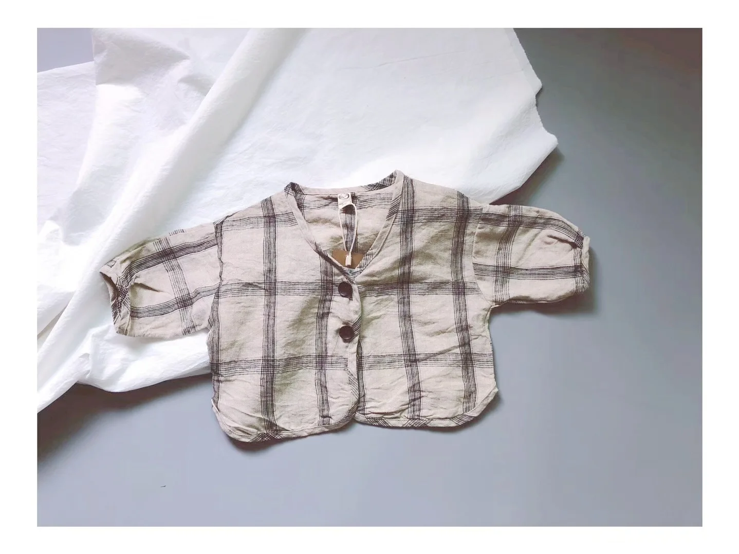 

2018 Autumn Kids Girls Boys Coat Plaid Korean Kids Fashion Jackets Casual Children Clothings Linen Clothes