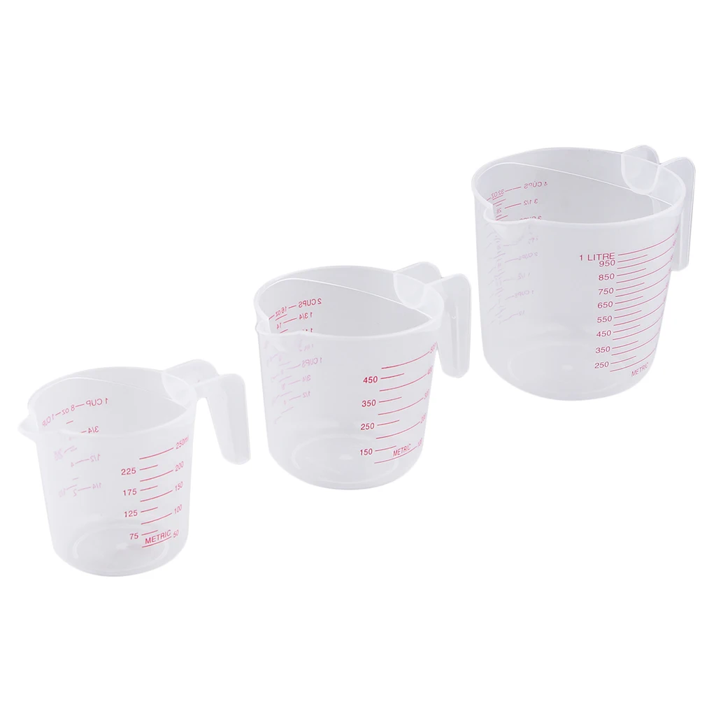 3pcs 250/500/1000ml Transparent Plastic Measuring Cup Jugs Kitchen Baking Container with Scale for Flour Sugar Water Measure