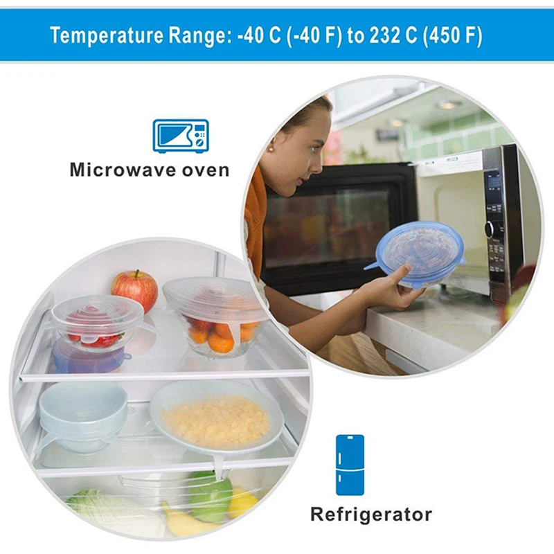 6 шт./компл. силиконовые крышки прочные Многоразовые продукты сохранить крышку подходит для всех размеров и форм контейнеров