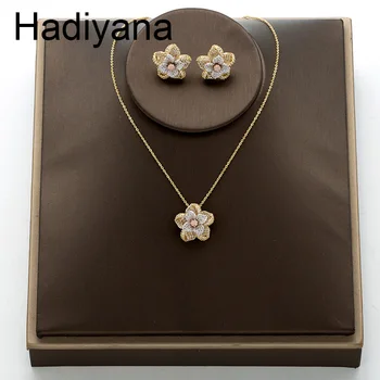 

Hadiyana 2018 Fashion Flower Jewelry Set With Colorful Petals Women Floral Necklace & Earring 2pc Sets For Wedding Party TZ5015