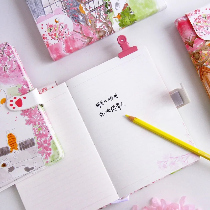 "Sakura Cat v3" Faux Leather Journal Diary Cute Journal Study Notebook Notepad Beautiful Stationery Gift