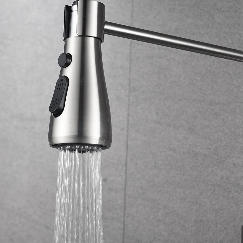  Kitchen Faucets Brushed Nickel Faucets for Kitchen Sink Single Pull Out Spring Spout Mixers Tap Hot - 32915320760