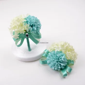 

Fashion Wedding Bride Bouquet wrist corsage Diy Boutonniere For Groom Rose Mixed Hydrangea simulate Flowers decorative flower