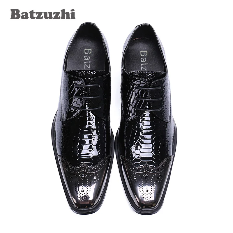 Квадратный носок мужские туфли ручной работы из натуральной кожи Для мужчин Оксфорд обуви черный Лакированная кожа мужская обувь Бизнес Мужские модельные туфли