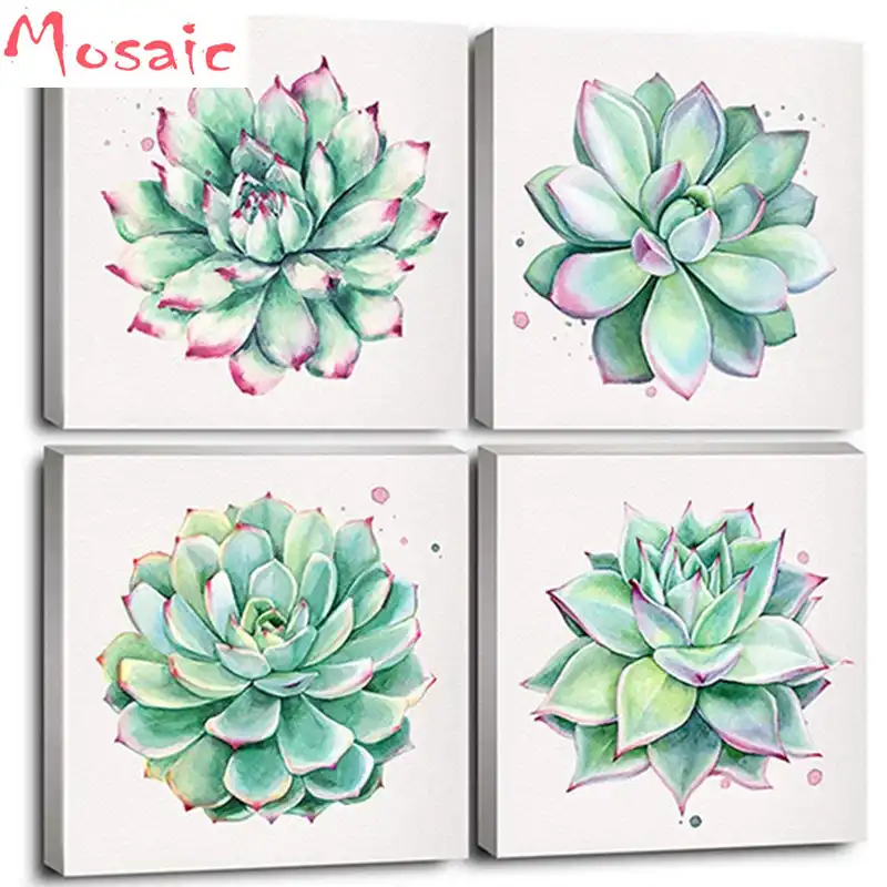 Practice Diamond-Painting Full Round 5D DIY Succulent Plants Embroidery Decors