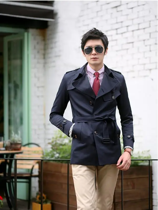 Цвет: черный, синий весенне-осенняя куртка для бизнес на каждый день Slim длинное пальто Мужские плащ для мужчин одежда Тонкий Плюс Размер одежды из трикотажа