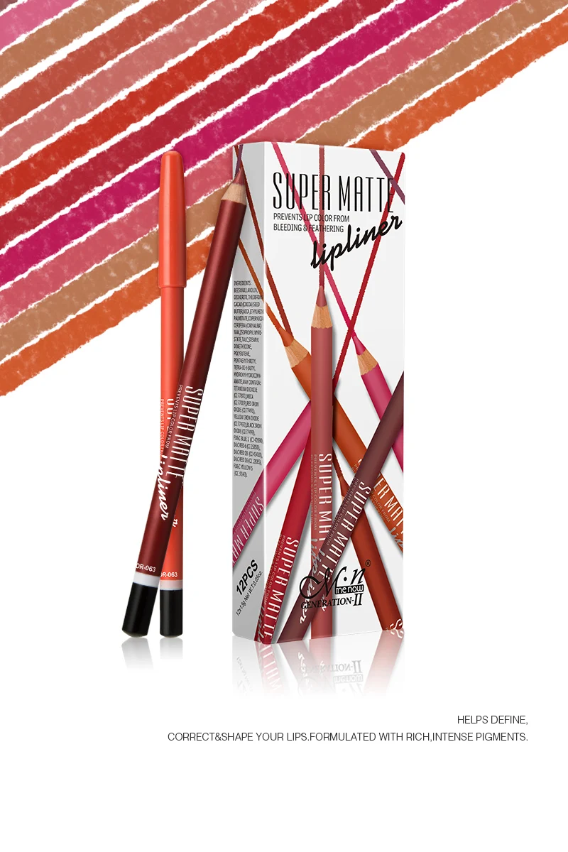 

Menow 12pcs/box Super Matte Lip Liner Set Lip Makeup Brand Pencils for Lips Lipliner Pen Waterproof & Long Lasting