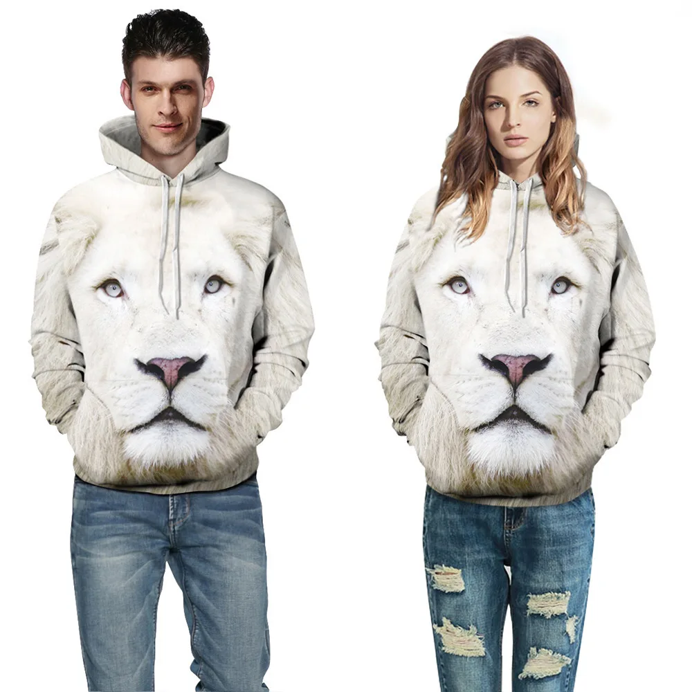 Ebay Adorkable White Lion Stampa Per Tutto Il Corpo Porta Gli Amanti Del Pullover Facile Da Vento Europeo Di Notte Installano La Felpa Con Cappuccio. 