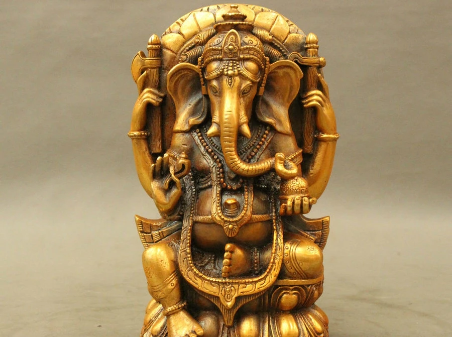 

FREE SHIPPING Tibetan Bronze Gilt Ganapati Ganesh Lord Ganesha Elephant Buddha Statie Figurine