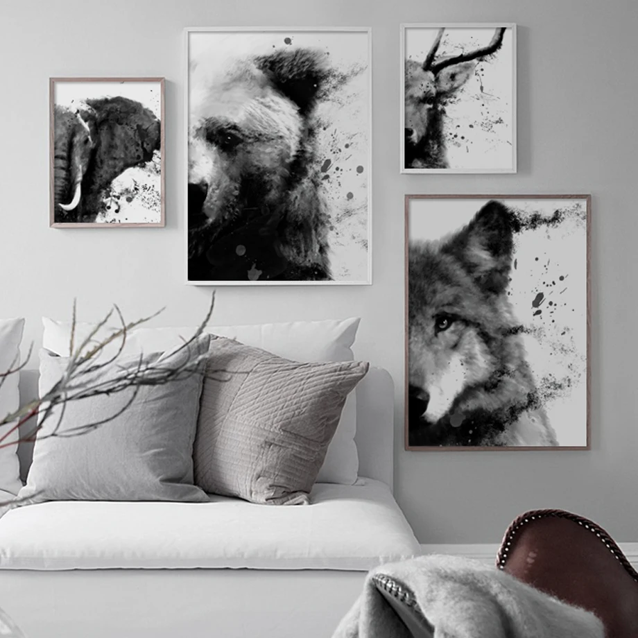 Watercolor Deer Wolf Bear Elephant Nordic Posters And Prints Wall Art Canvas Painting Decoration Pictures For Living Room Decor