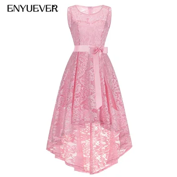 

Enyuever High Low Dress Women Lace Dress 2019 Spring Summer Runway Sleeveless Elegant Festival Party Vestido Vintage Dress Beach