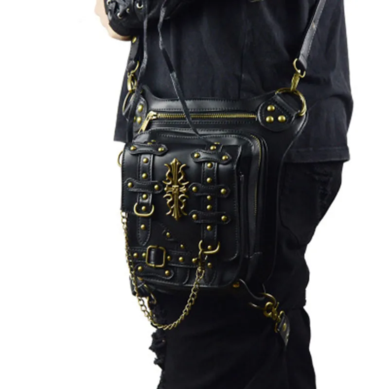 

2018 New Men Steam Punk Waist Bag Multi-purpose Protected Purse Shoulder Carteras Rock Motor Leg Bag Men Package Outlaw Pack