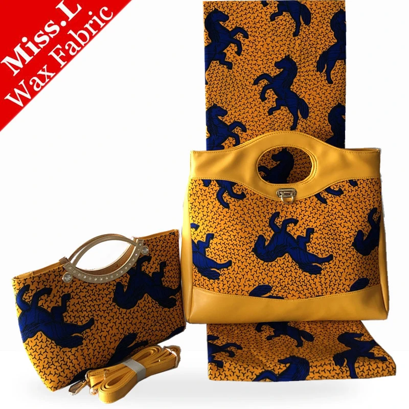

NEW African Wax Bag Sets,Popular High Quality Woman's Two Clutch Bags Match 6 Yards Wax Hollandais African Prints Cotton Fabric
