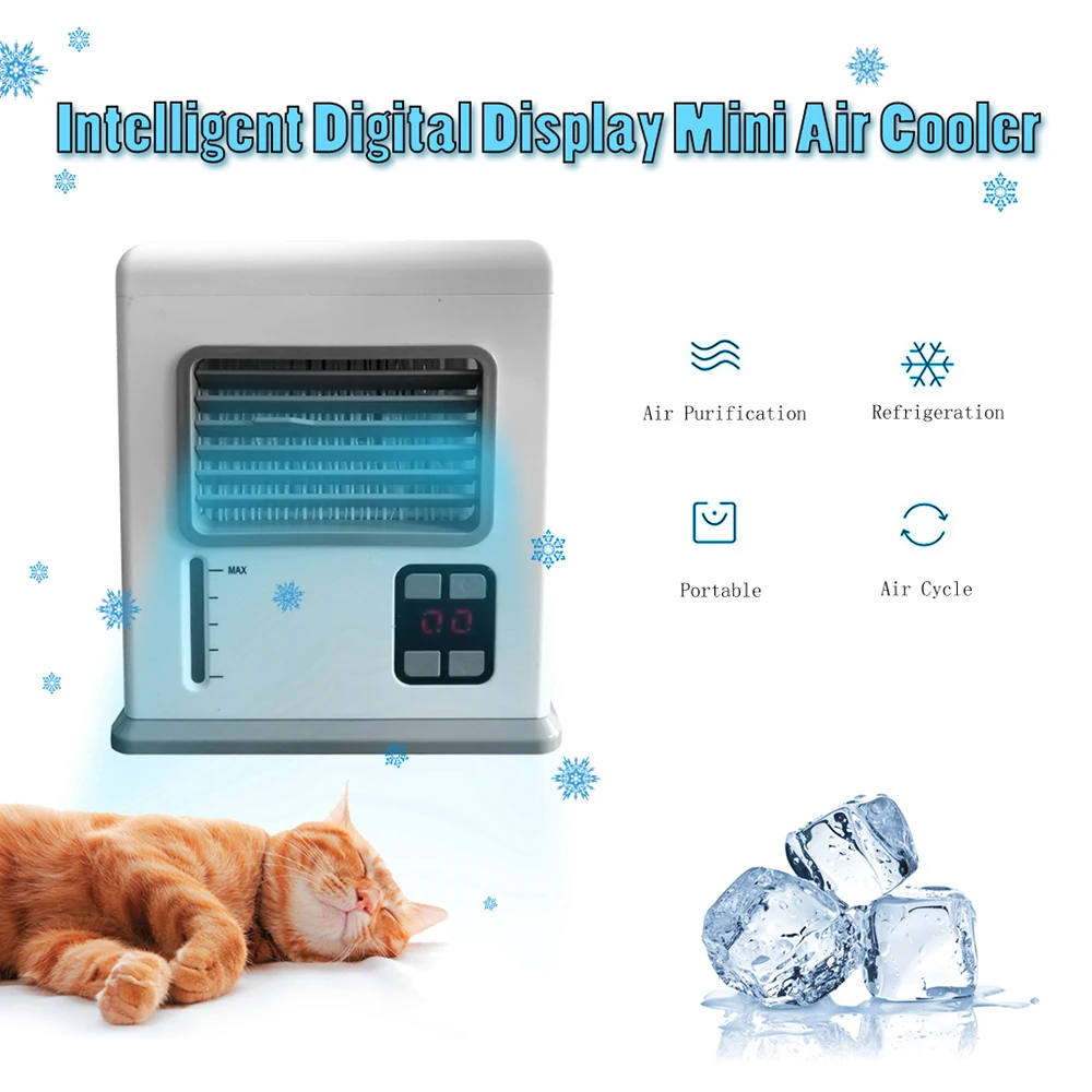 

Mini Air Conditioner Fan With Digital Display USB Powered/Battery Operated Air Cooling Fan for Office Home Sleeping Summer