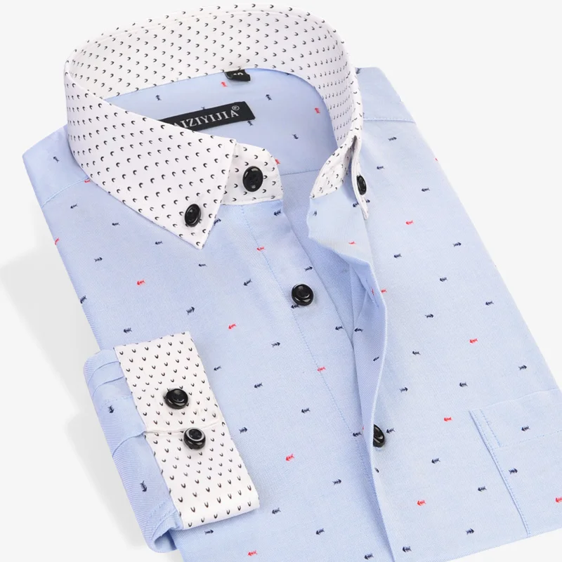 2016 Spring Men Long Sleeve Button Down Print Shirt Comfort Soft Slim Fit Men S Casual