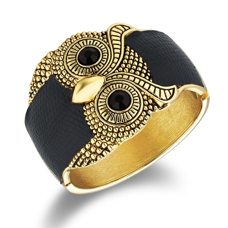 Retro Open Cuff Bangle Bracelet Women Bohemia Black Party Owl Bracelet Jewelry Wide Wrist Bangle