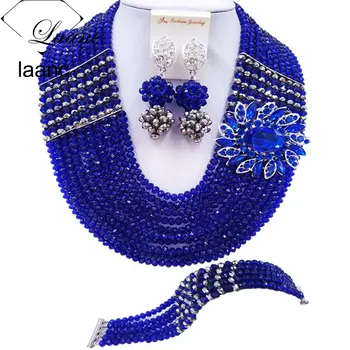 

Laanc Royal Blue and Silver African Beads Bridal Crystal Jewelry Set Women Nigerian Wedding Necklace C22P049